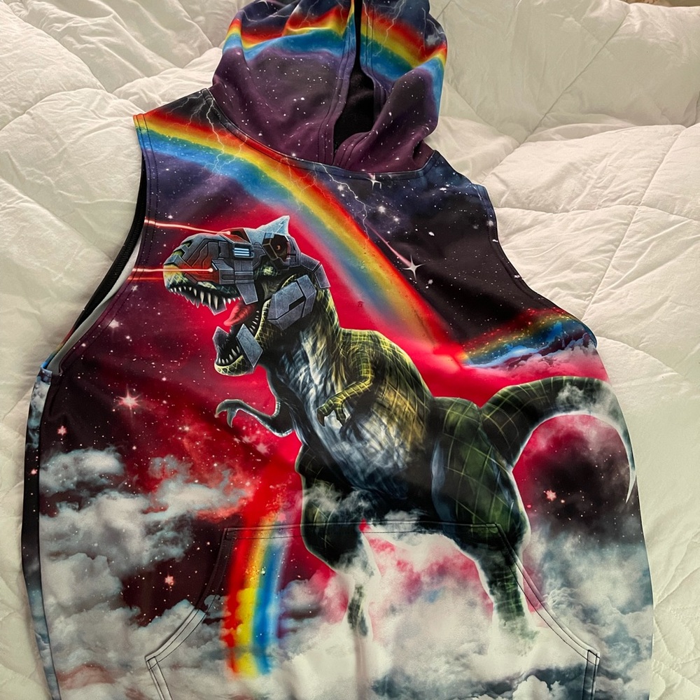 RARE Blackmilk Hell Yeah Dinosaur Unicorn Hoodie Vest